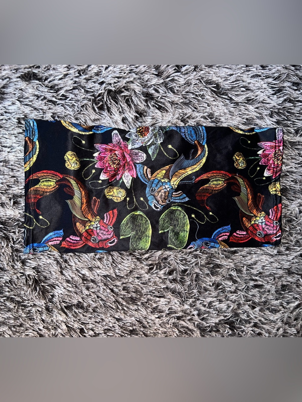 Silk-Feel Black Floral Koi Neck Gaiter